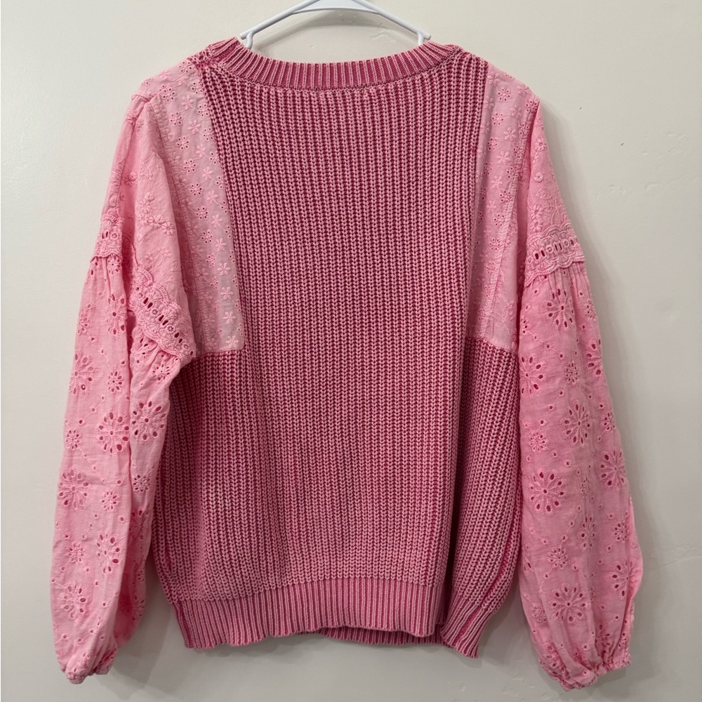 Fate Sweater with pink eyelet sleeves Size Small - Picture 2 of 10